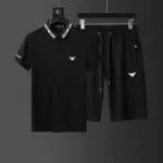 ea7 armani ensembles de survetement manche courte lapel polo t-shirt shorts noir